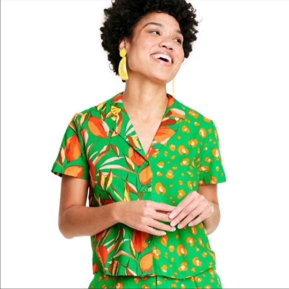 Matching Top Tabitha Brown x Target Green and Orange Animal Print Blouse NWT